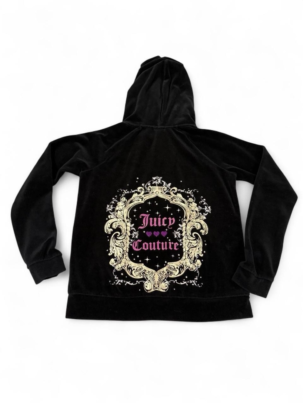 Vintage Juicy Couture Black Velour Graphic Hoodie